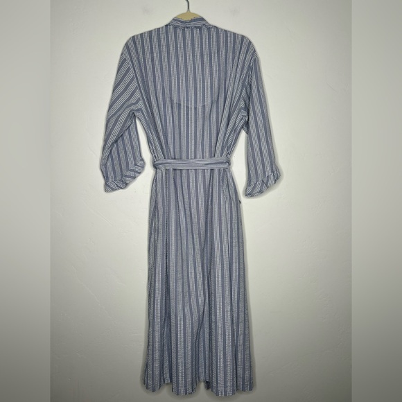 Eileen West Blue Off White Plaid Stripe Robe 3/4 Sleeves Size Small Medium - Picture 2 of 15